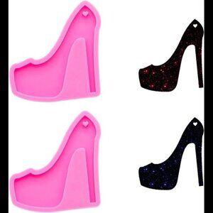 2 PCS Glossy Shiny Women Girl High Heels Shaped Keychain Silicone Mold with Hole